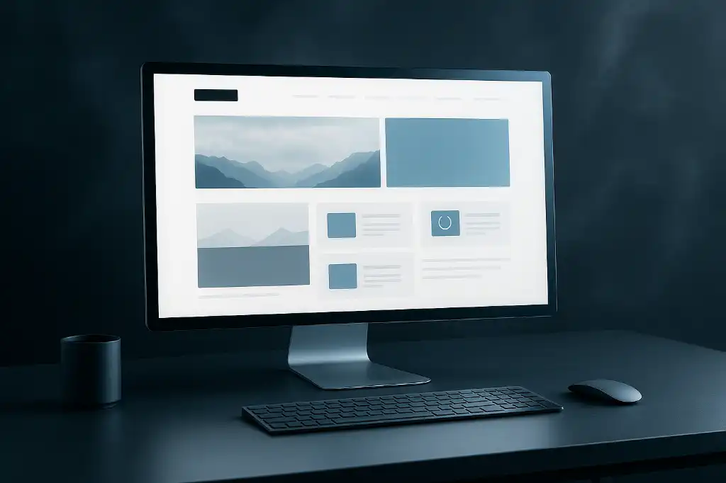 Infographie abstraite d'un PC affichant d'un mockup de site