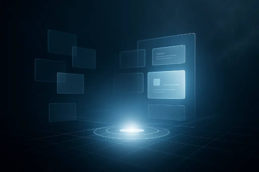 Infographie abstraite d'un écran holographique sur rayon de lumière