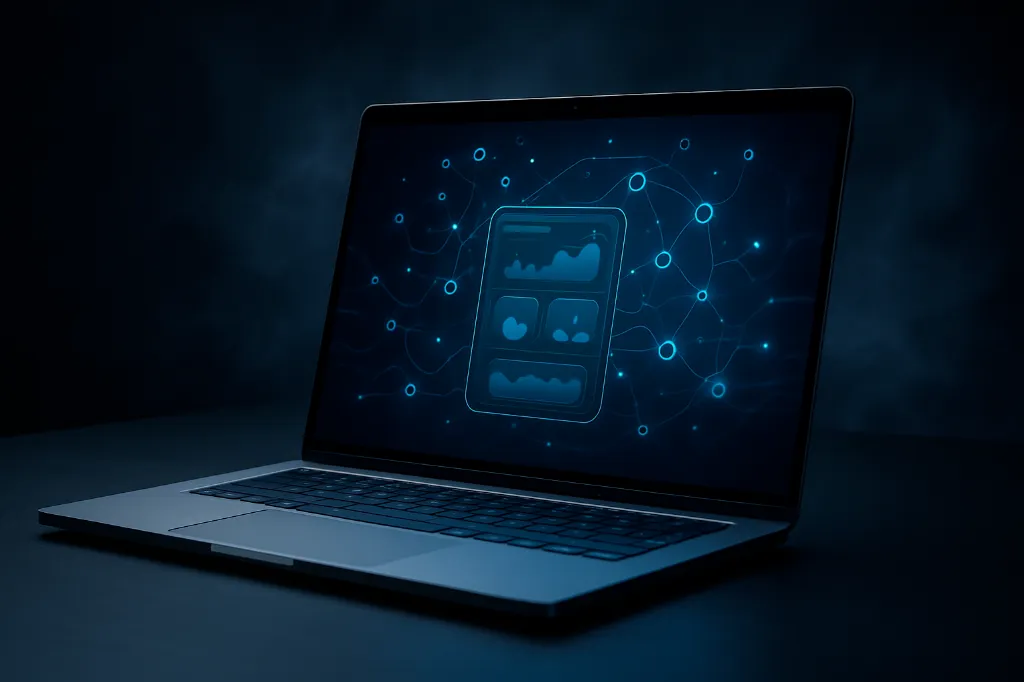 PC portable affichant une illustration abstrait d'une application web