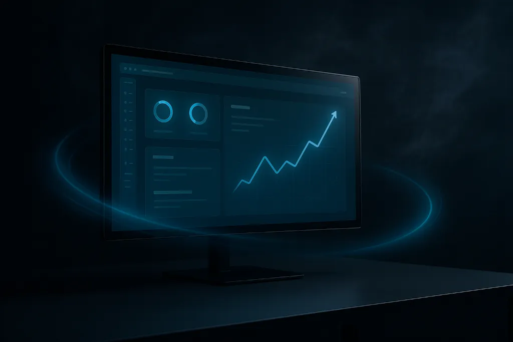 Infographie abstraite d'un écran affichant des graphique de performance SEO